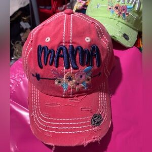 Vibrant Red 'Mama' Embroidered Hat